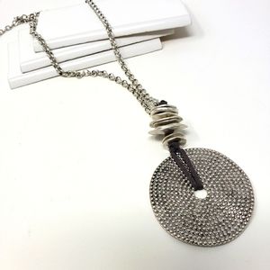 Attitudes by Renee Silver Tone Geometric Medallion Disc Bold Pendant
